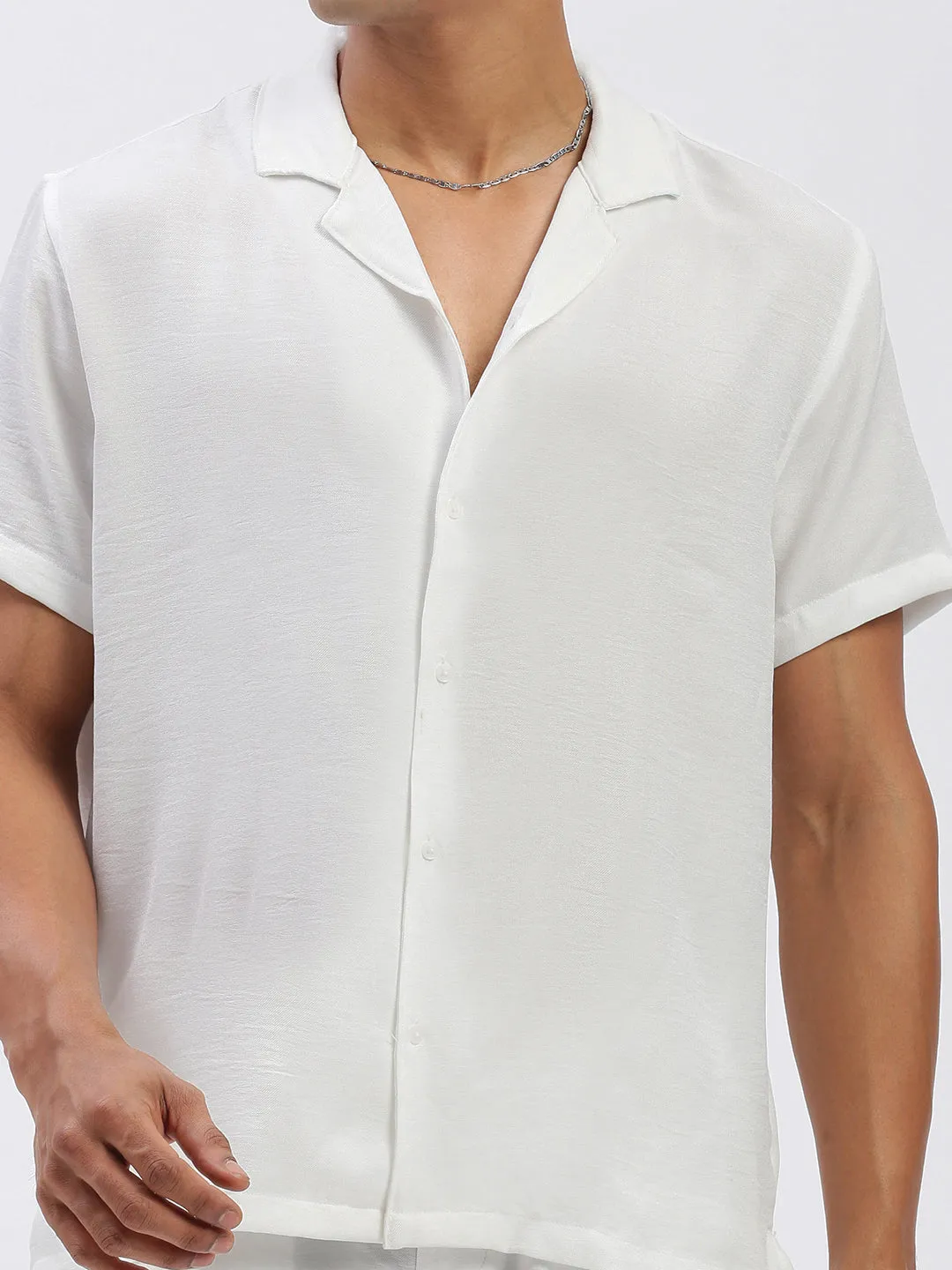 Men Solid White Casual Co Ords Set