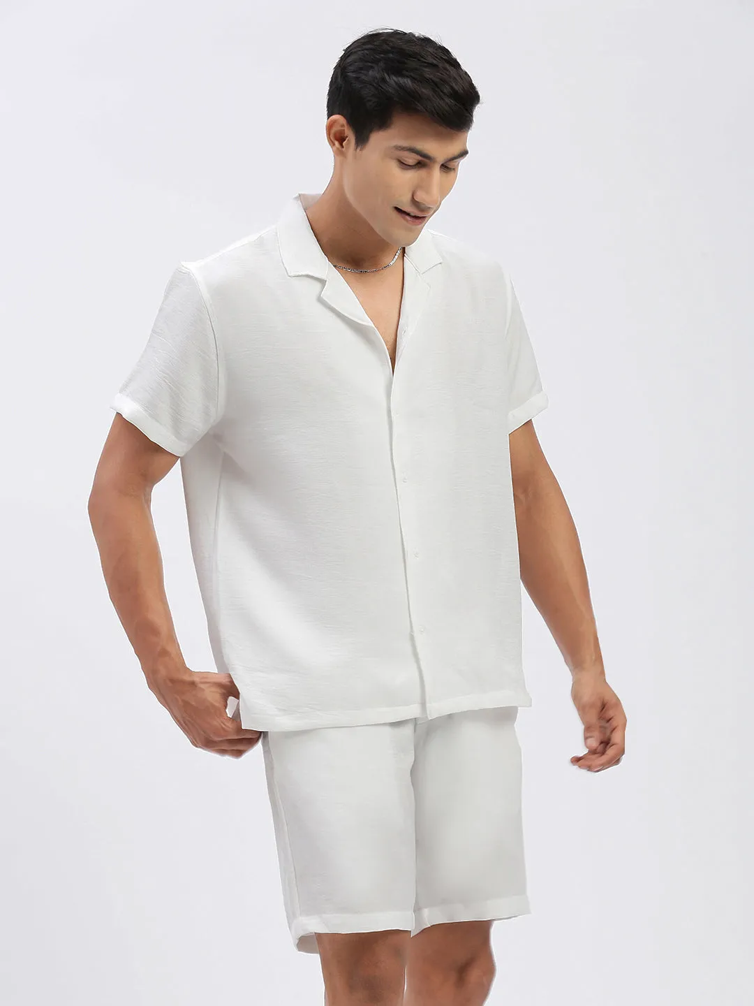 Men Solid White Casual Co Ords Set