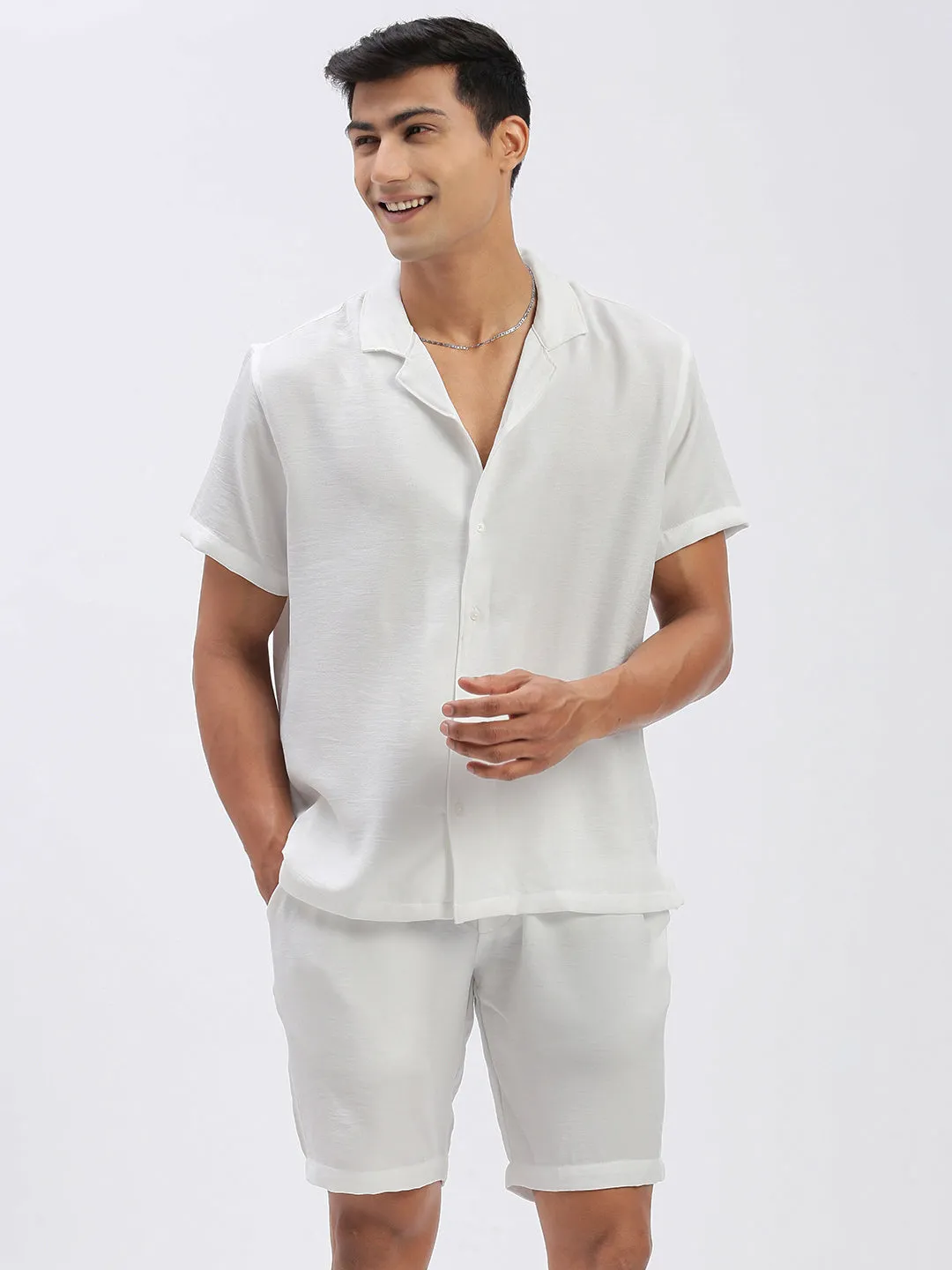 Men Solid White Casual Co Ords Set