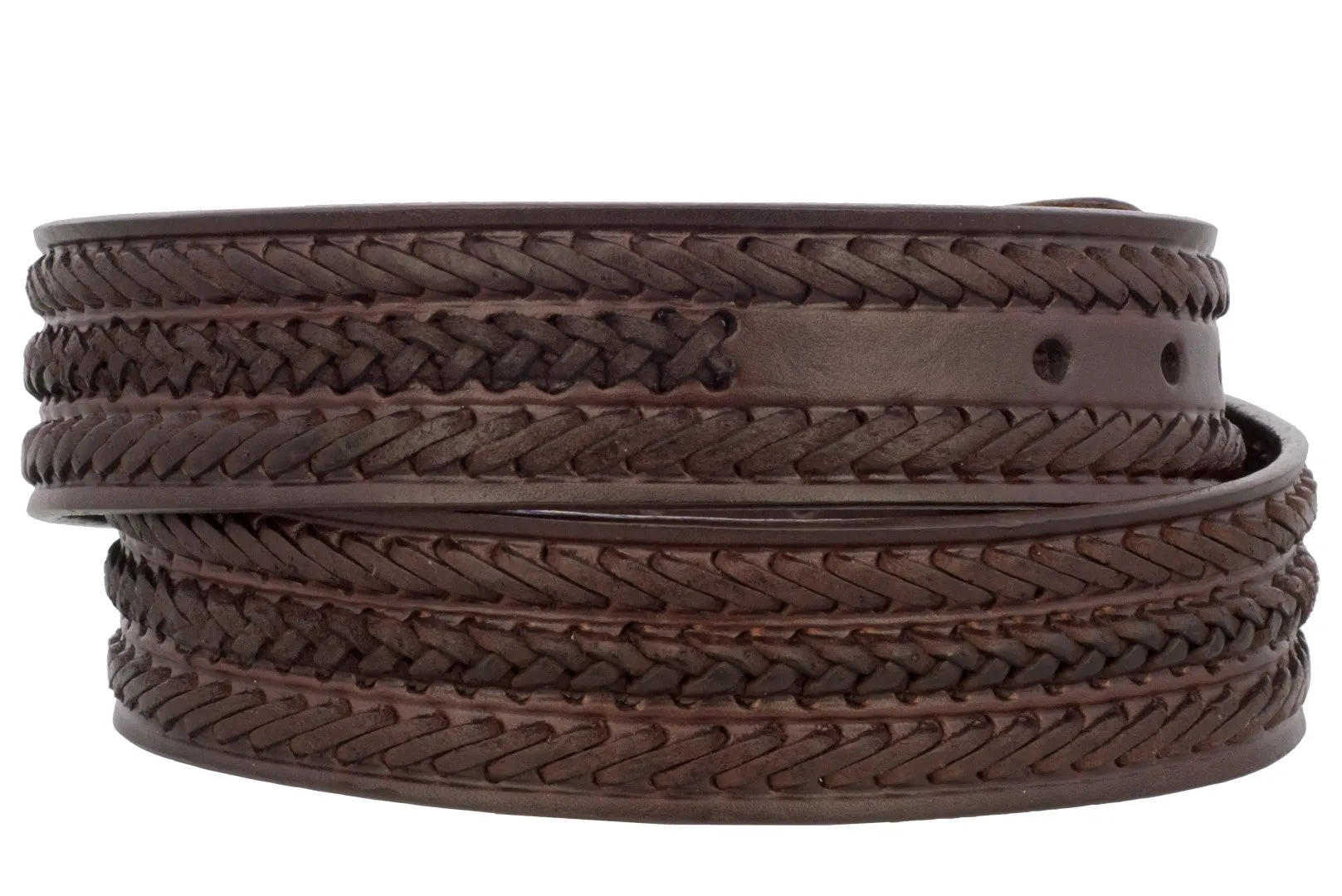 Mens Braided Cowboy Belt Removable Buckle Authentic Leather Rodeo Western Brown
