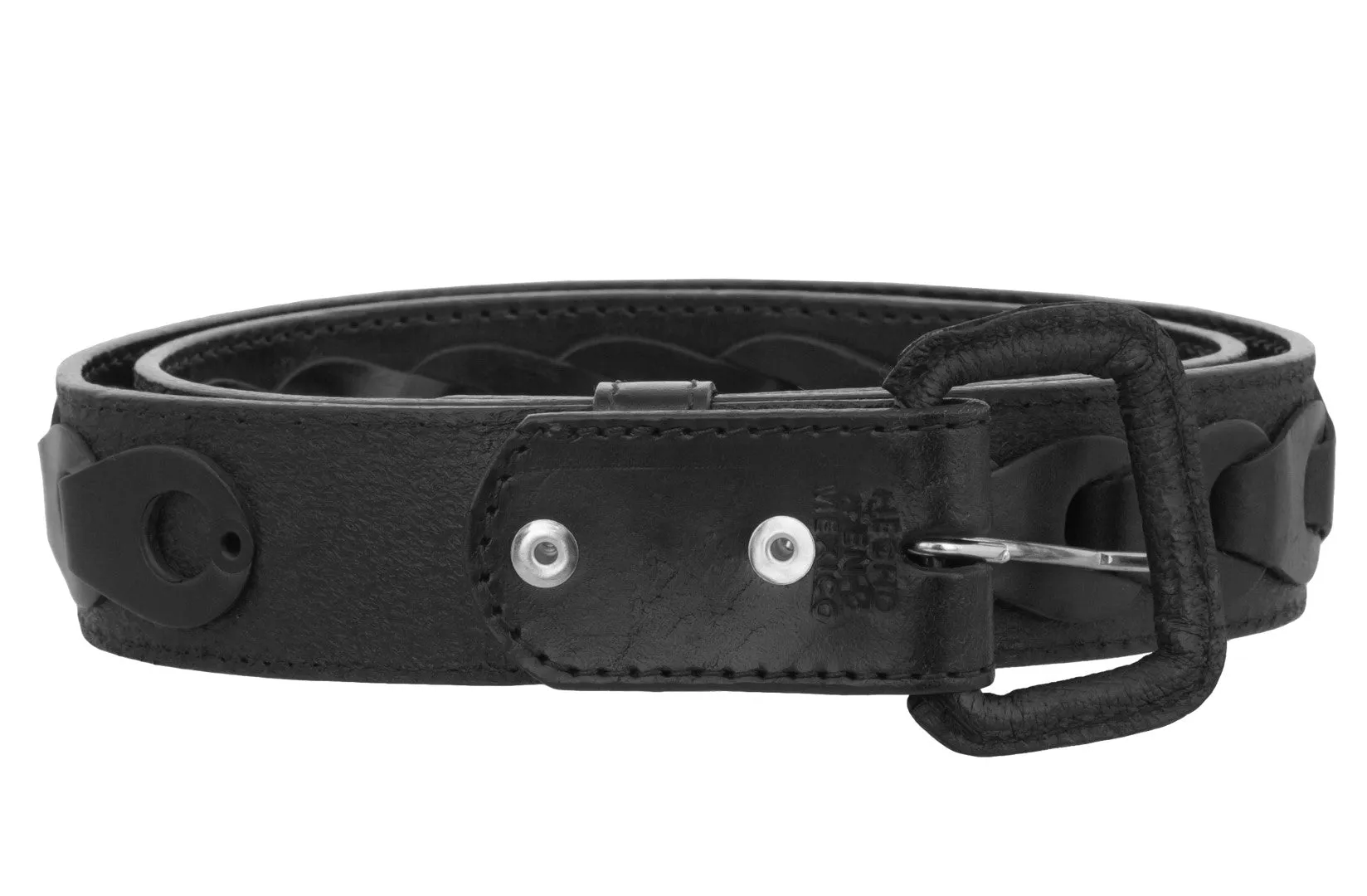 Mens Braided Real Leather Cowboy Jean Belt Removable Buckle Western Dress Black