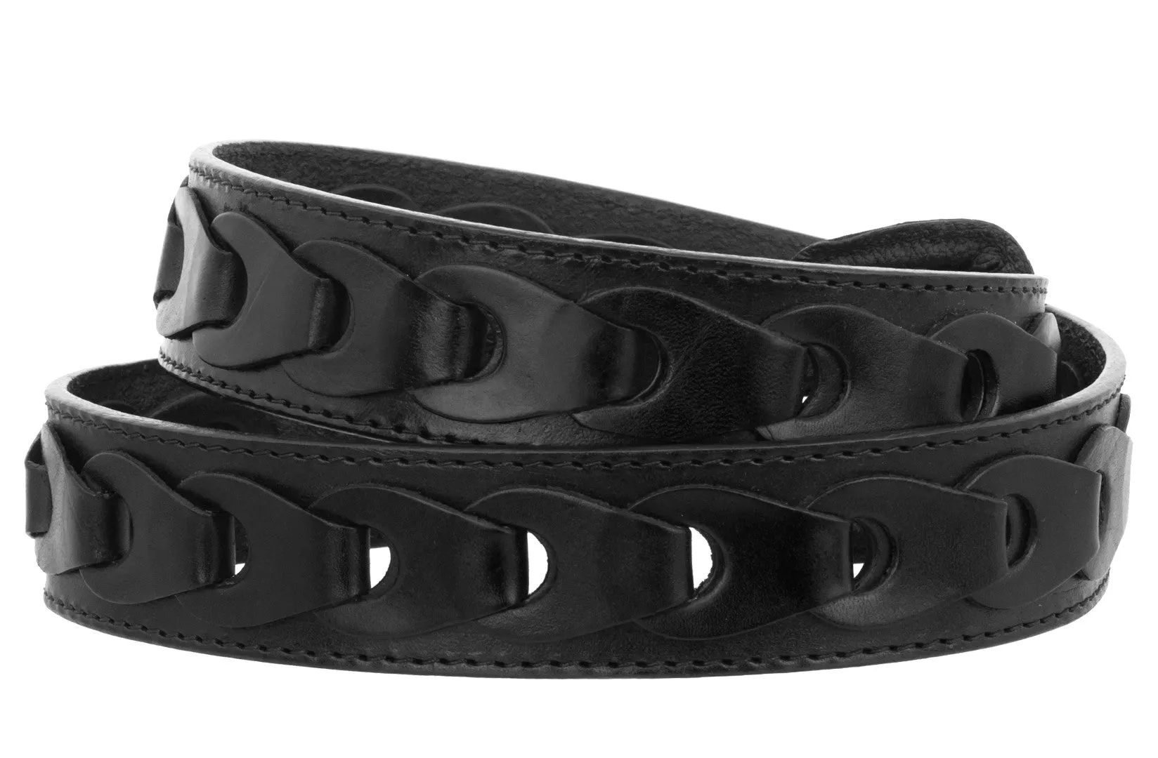 Mens Braided Real Leather Cowboy Jean Belt Removable Buckle Western Dress Black