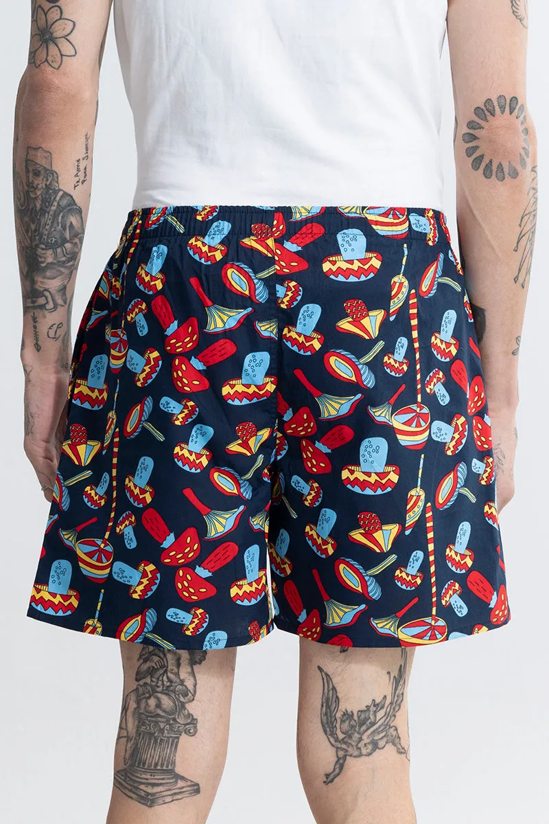 Mushroom Print Navy Boxer