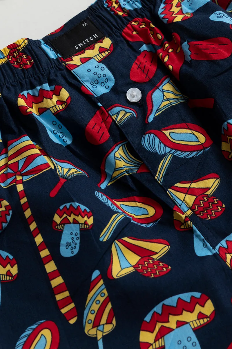 Mushroom Print Navy Boxer