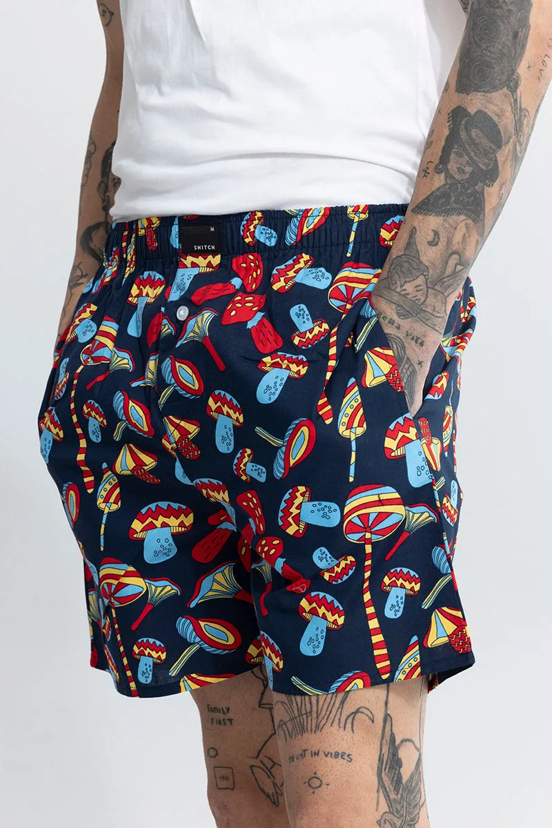 Mushroom Print Navy Boxer