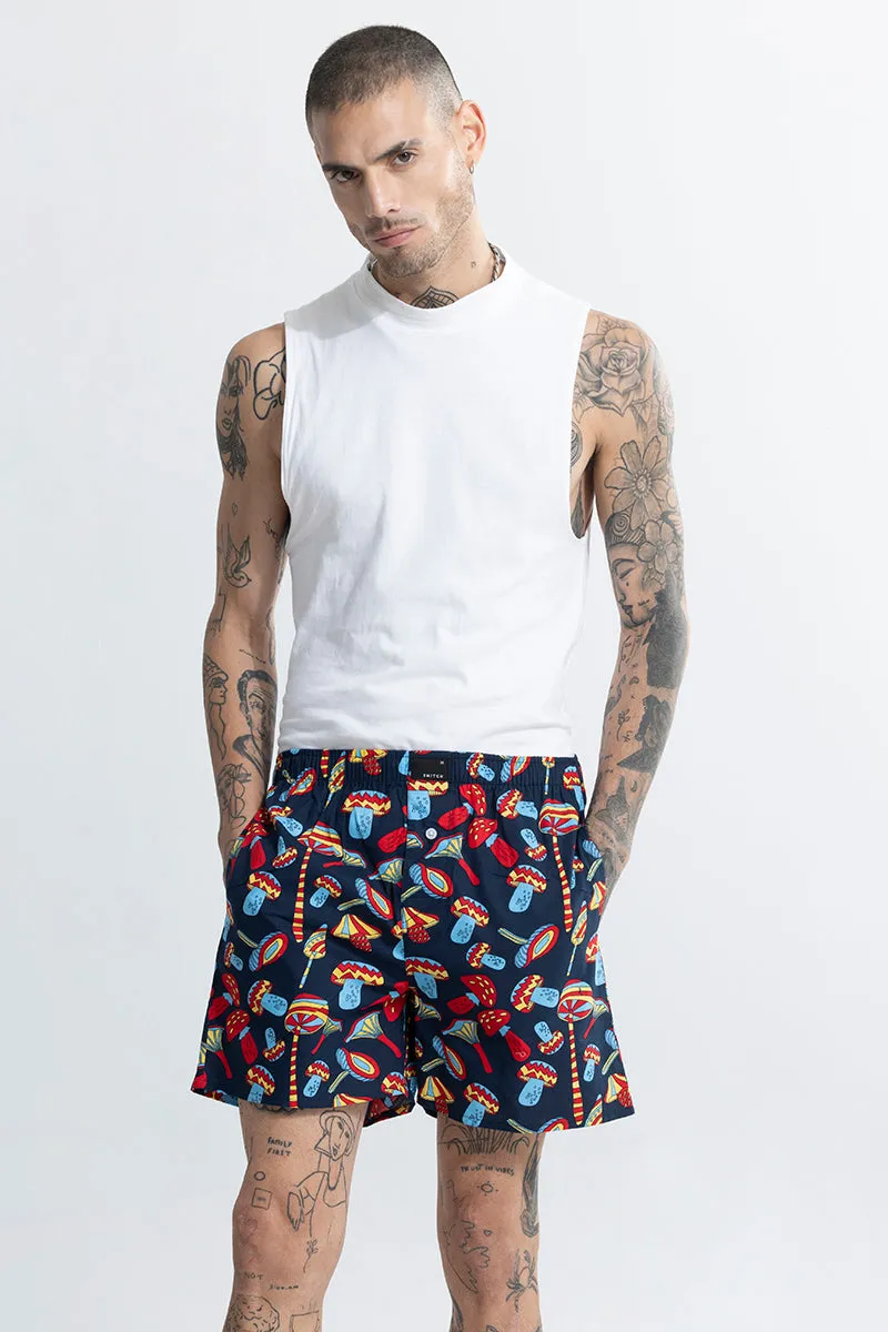 Mushroom Print Navy Boxer