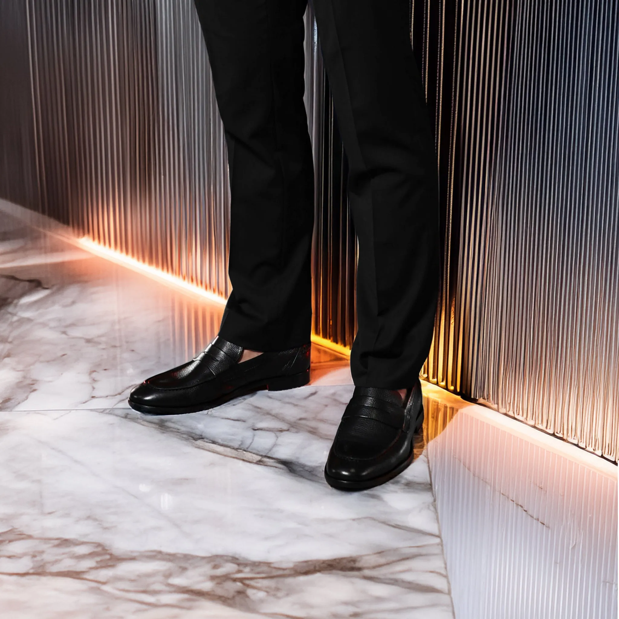 Naples Penny Loafers in Black Leather