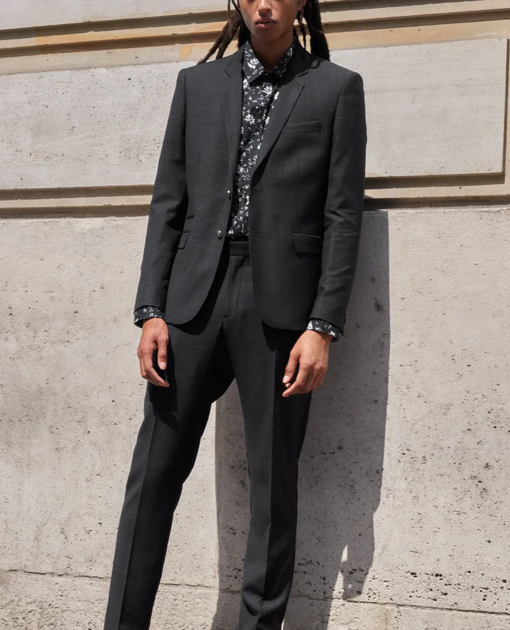 Pantalon slim laine noir effet neige