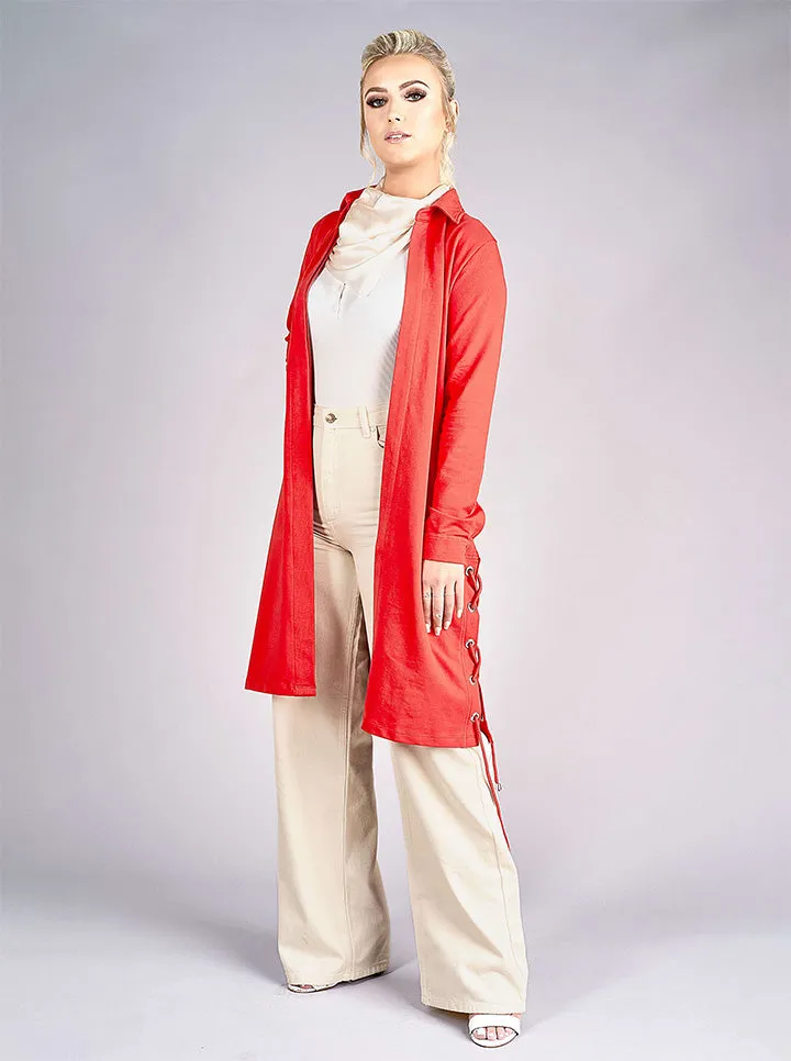 Red Eyelet Detail Casual Jacket