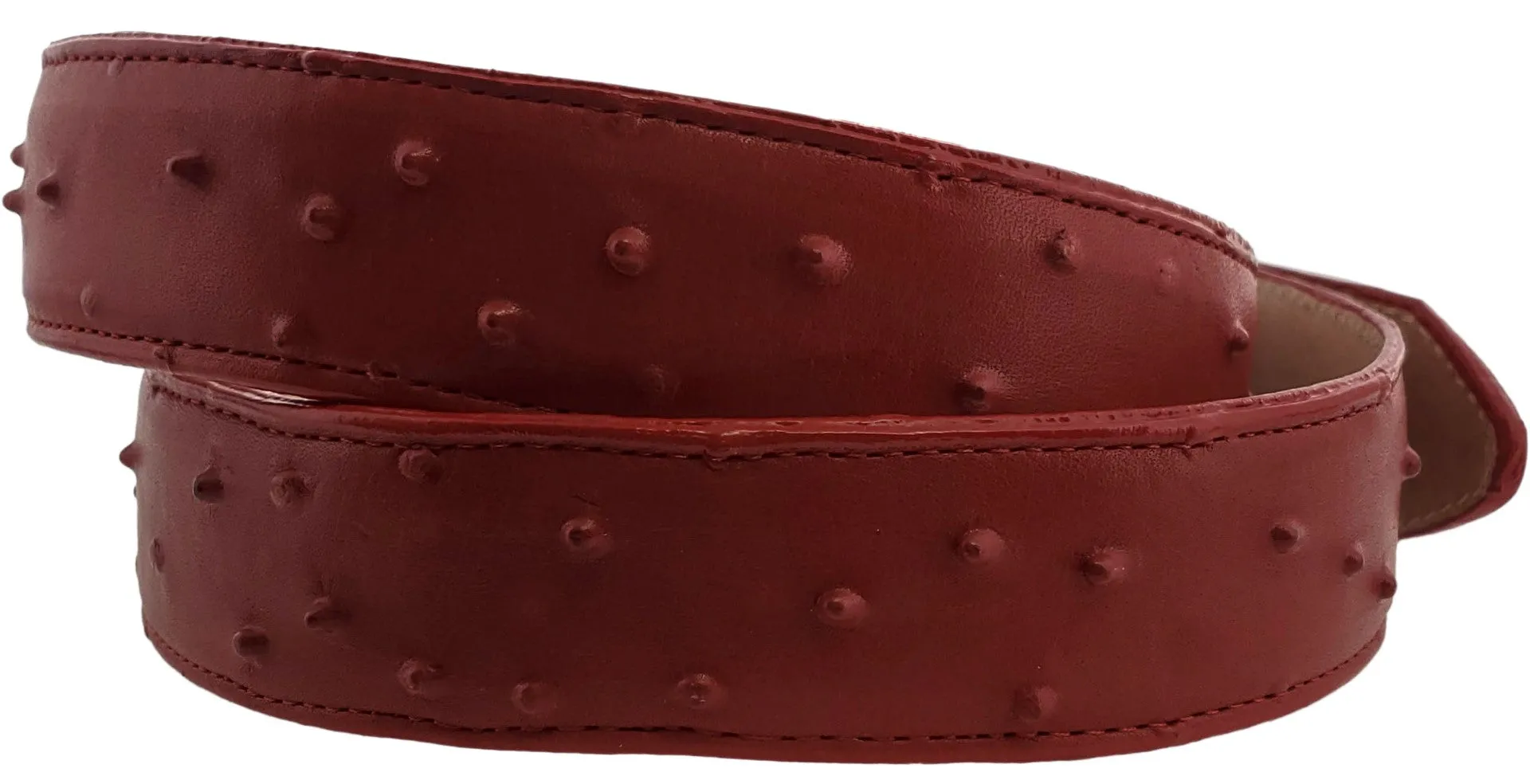 Red Western Cowboy Belt Ostrich Quill Print Leather - Rodeo Buckle