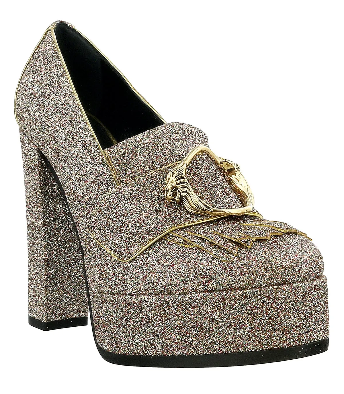 Roberto Cavalli Glitter Silver Gold Glitter Block High Heel  -