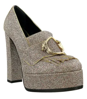 Roberto Cavalli Glitter Silver Gold Glitter Block High Heel  -