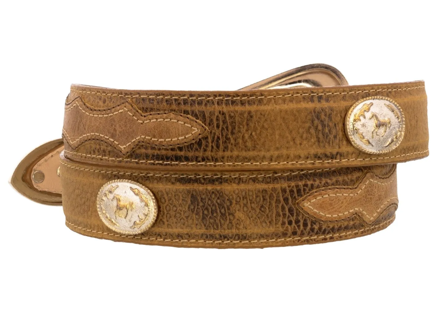 Sand Western Cowboy Leather Belt Horse Concho - Silver Buckle