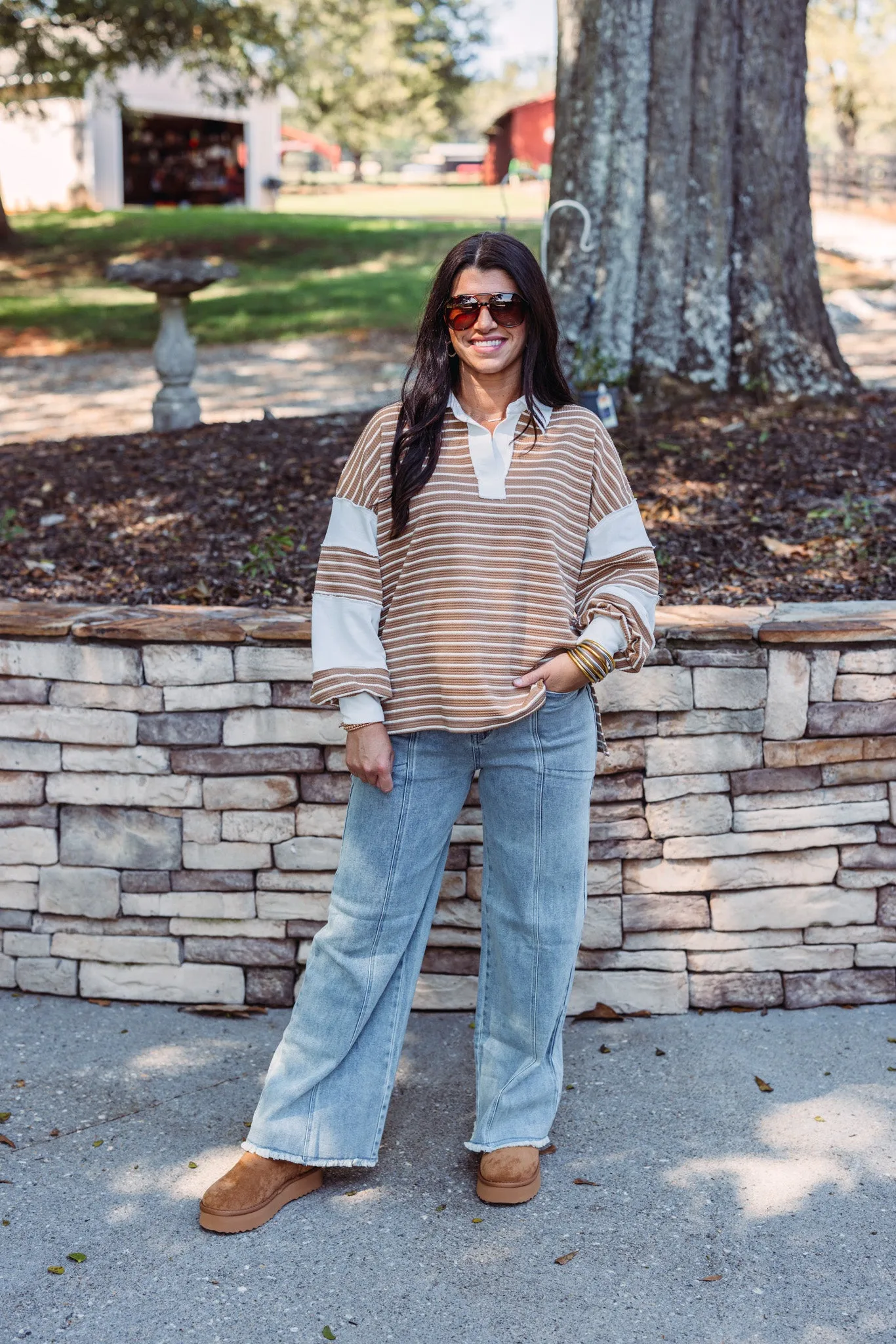 Simply Chic Caramel Striped Top