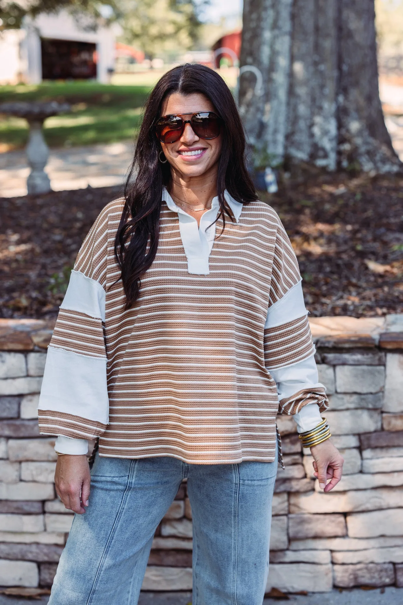 Simply Chic Caramel Striped Top