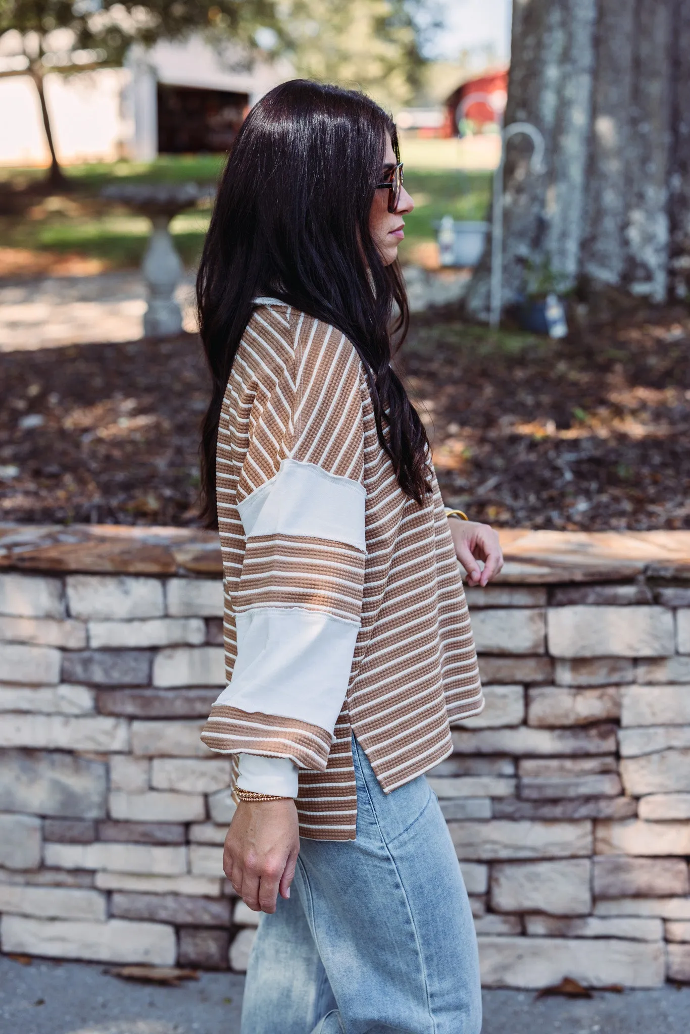 Simply Chic Caramel Striped Top