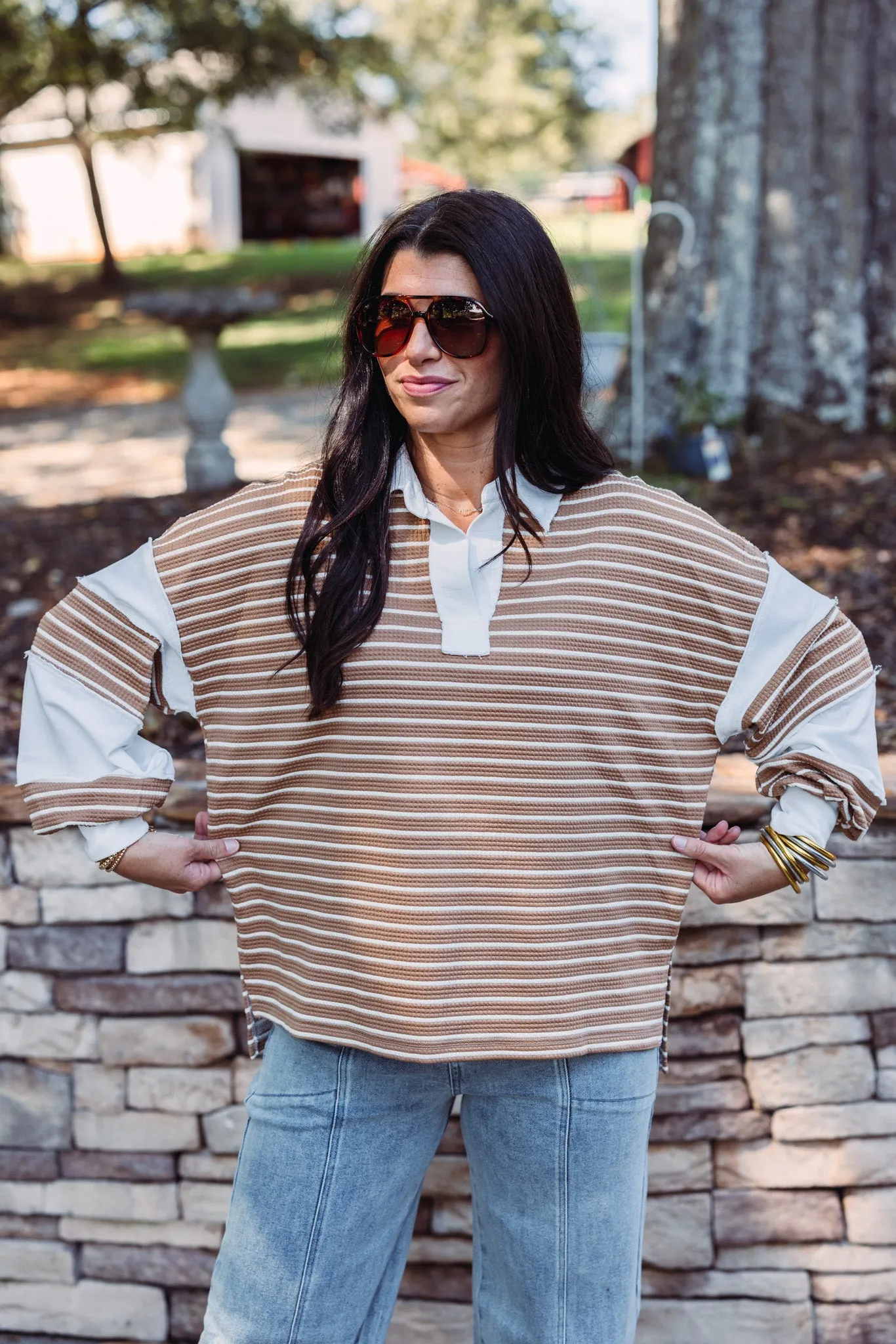 Simply Chic Caramel Striped Top