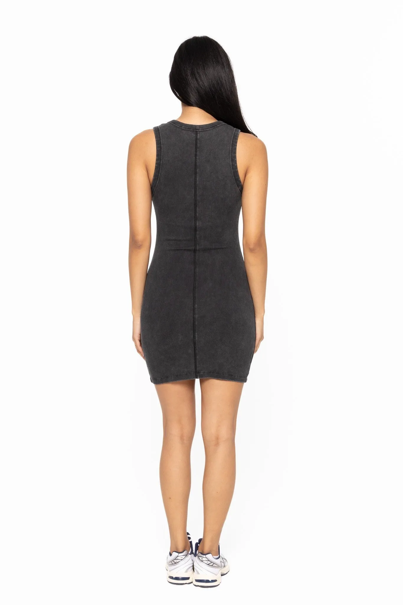 Sleek Moves Black Mineral Washed Ribbed Tank Dress