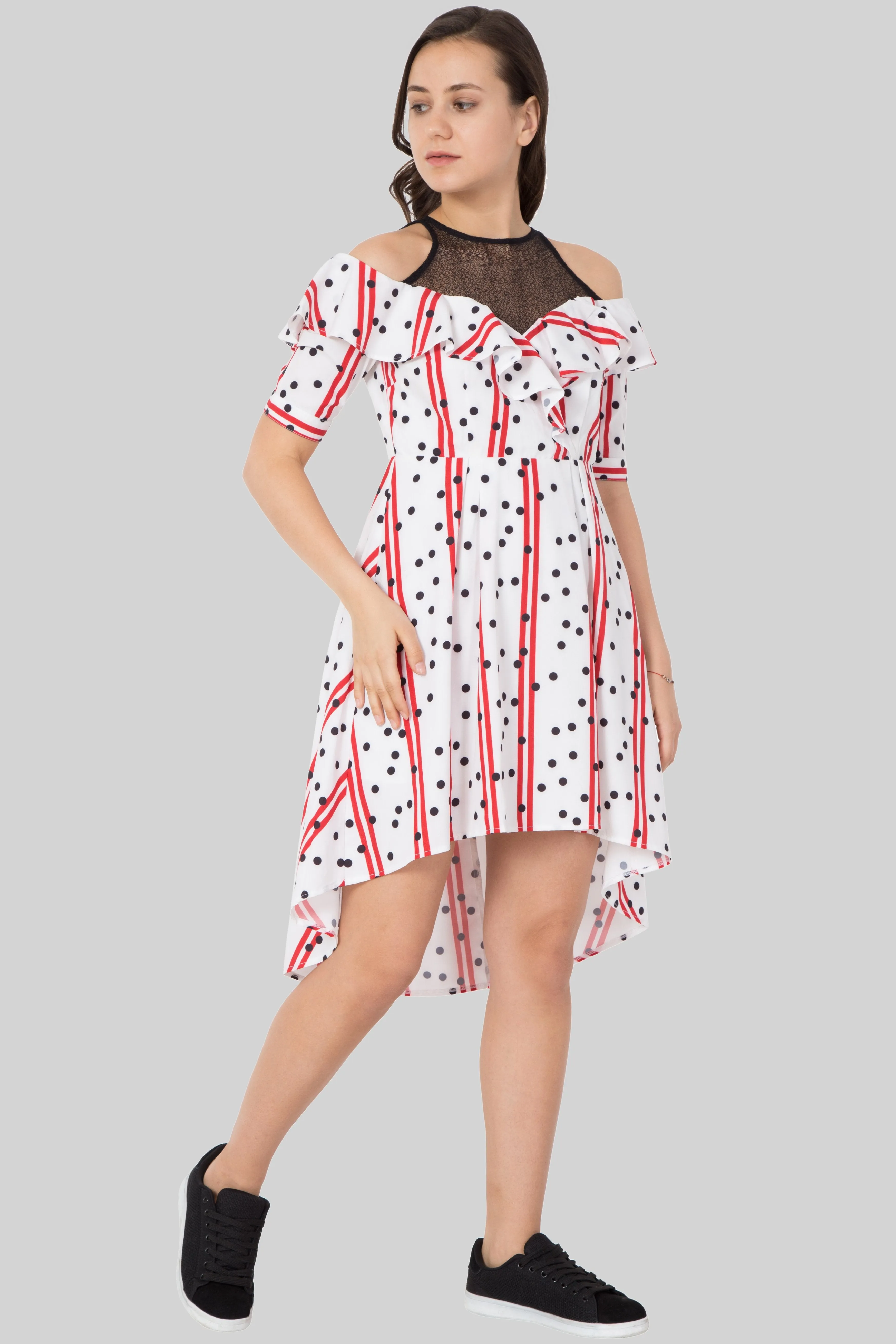 Striped fit and flare midi dress