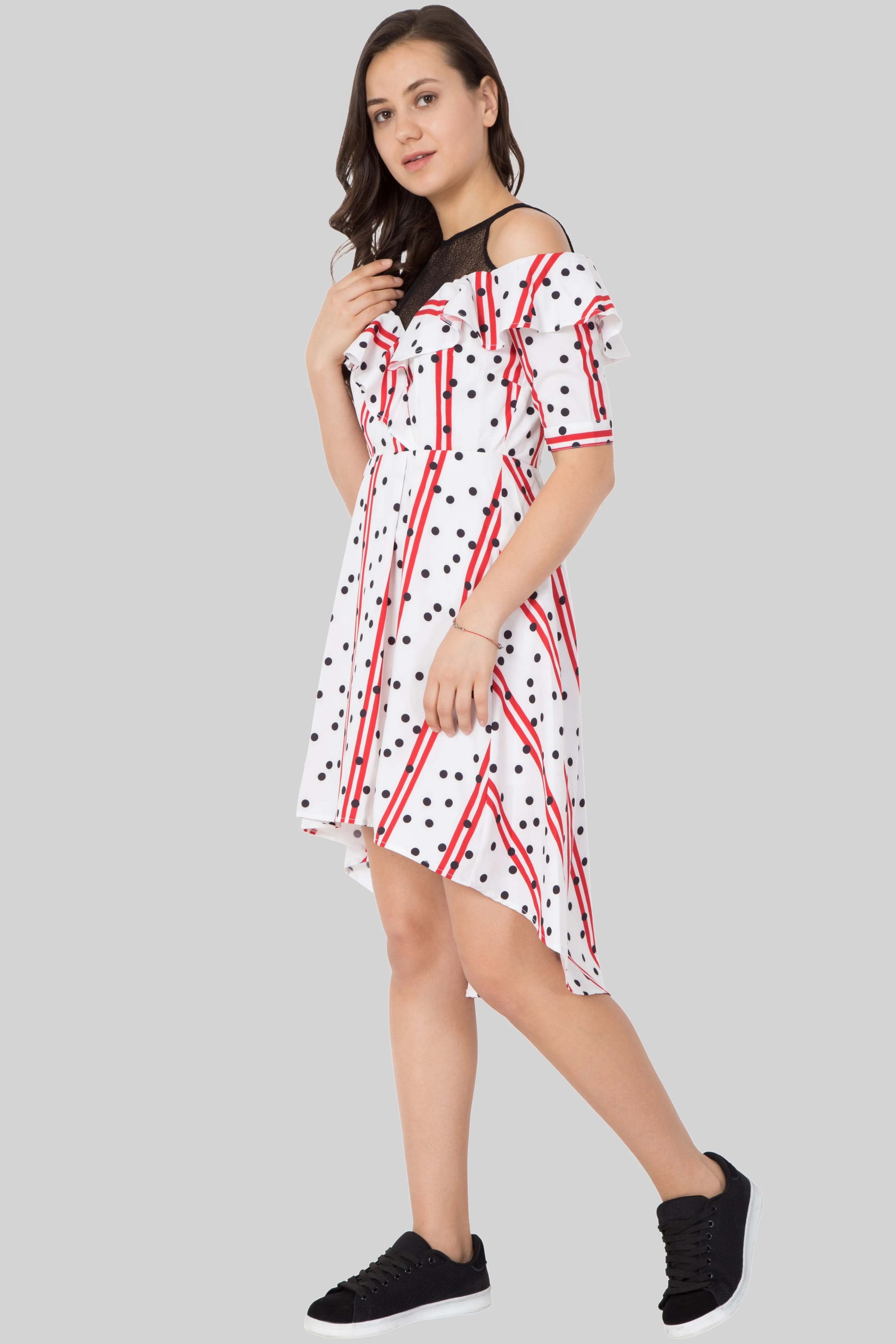 Striped fit and flare midi dress