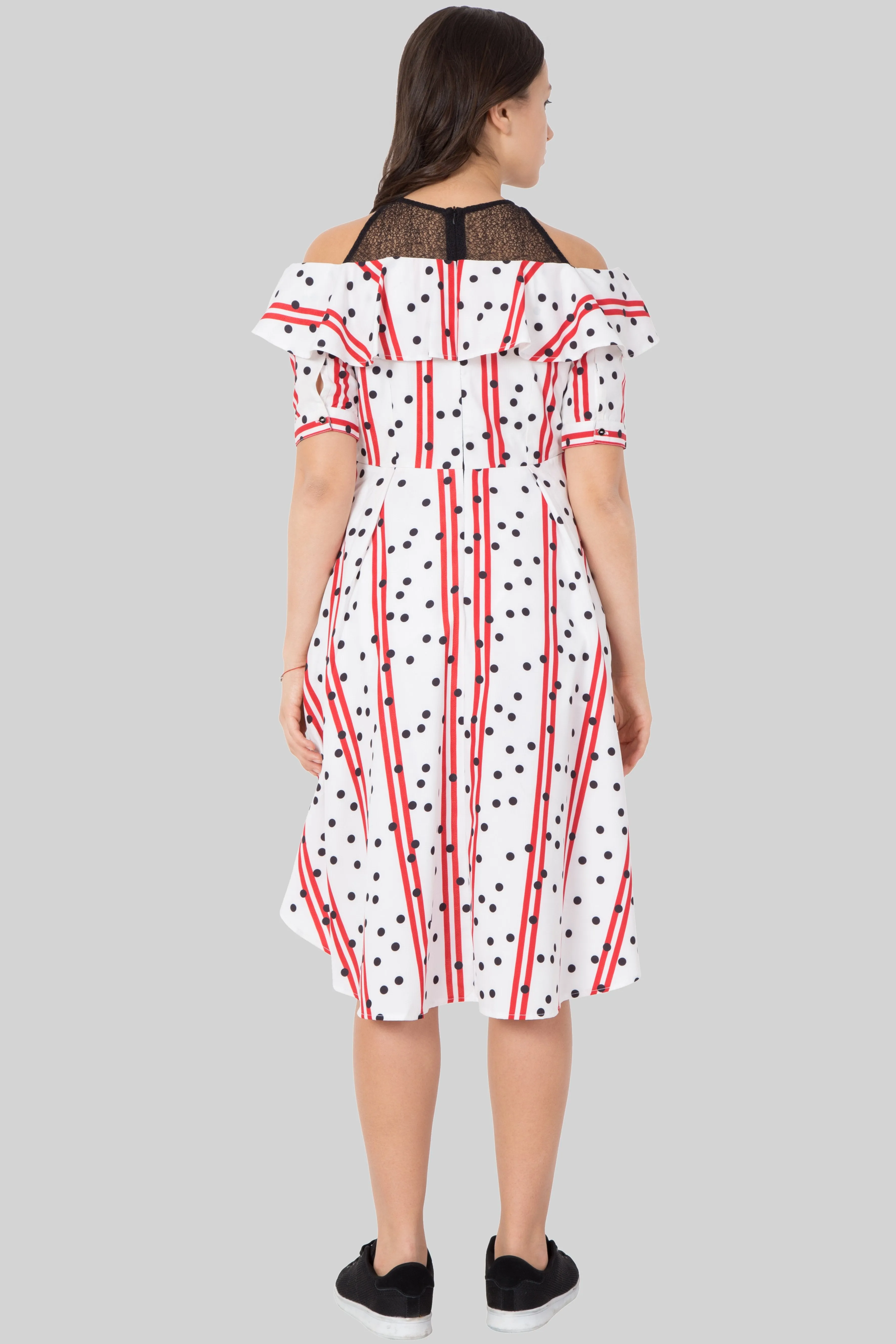 Striped fit and flare midi dress