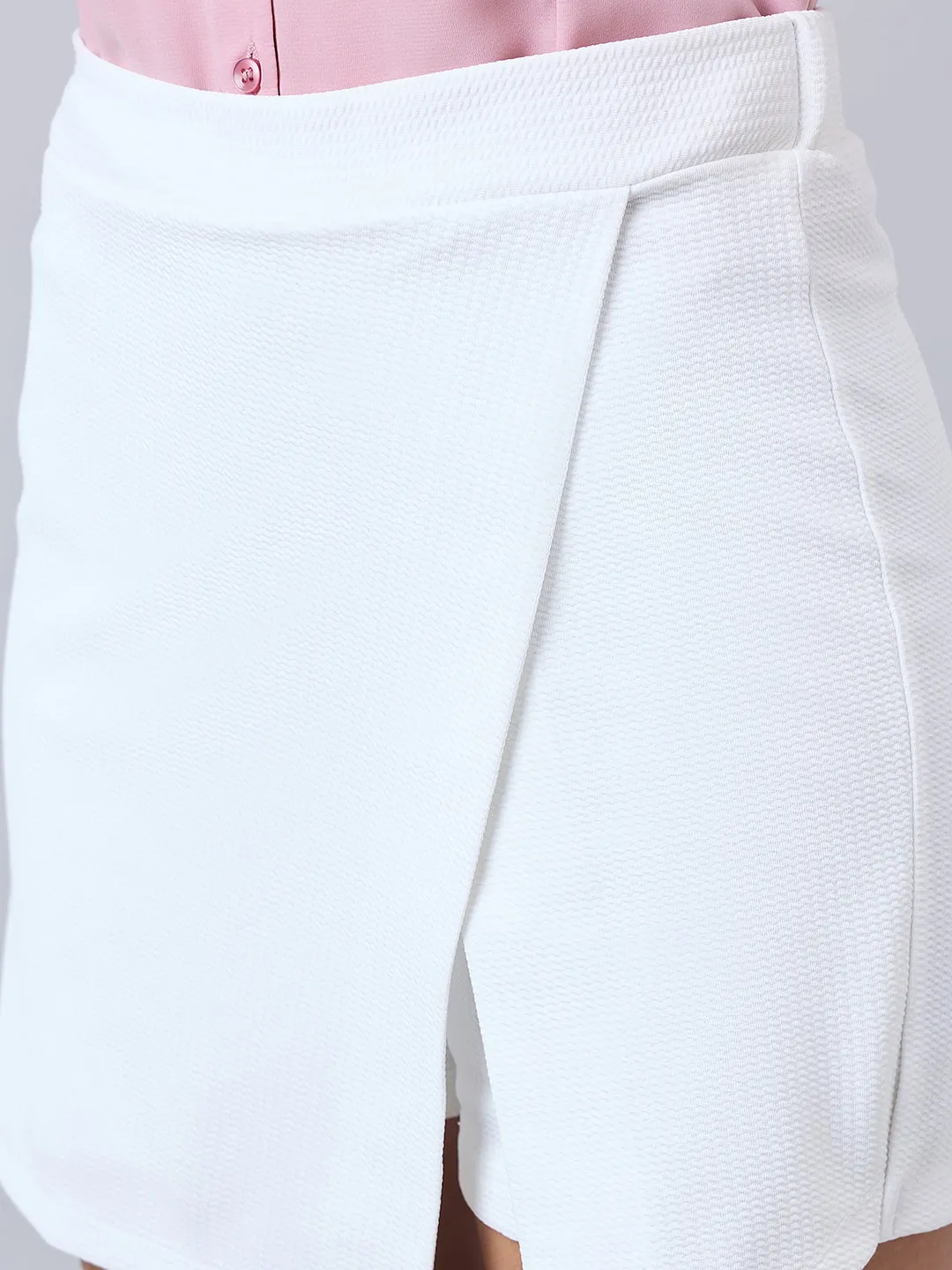 Style Quotient Women Solid Texture White Smart Casual Mini Skorts