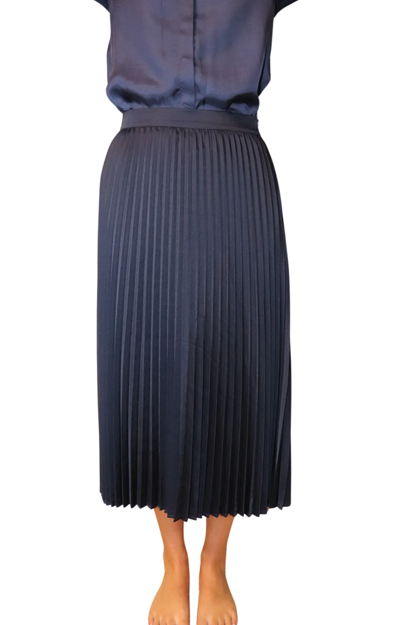 The Sarah Pleated Satin Skirt | Navy