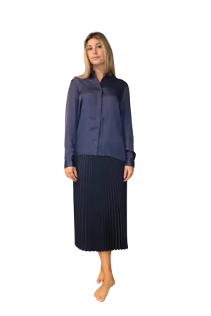 The Sarah Pleated Satin Skirt | Navy