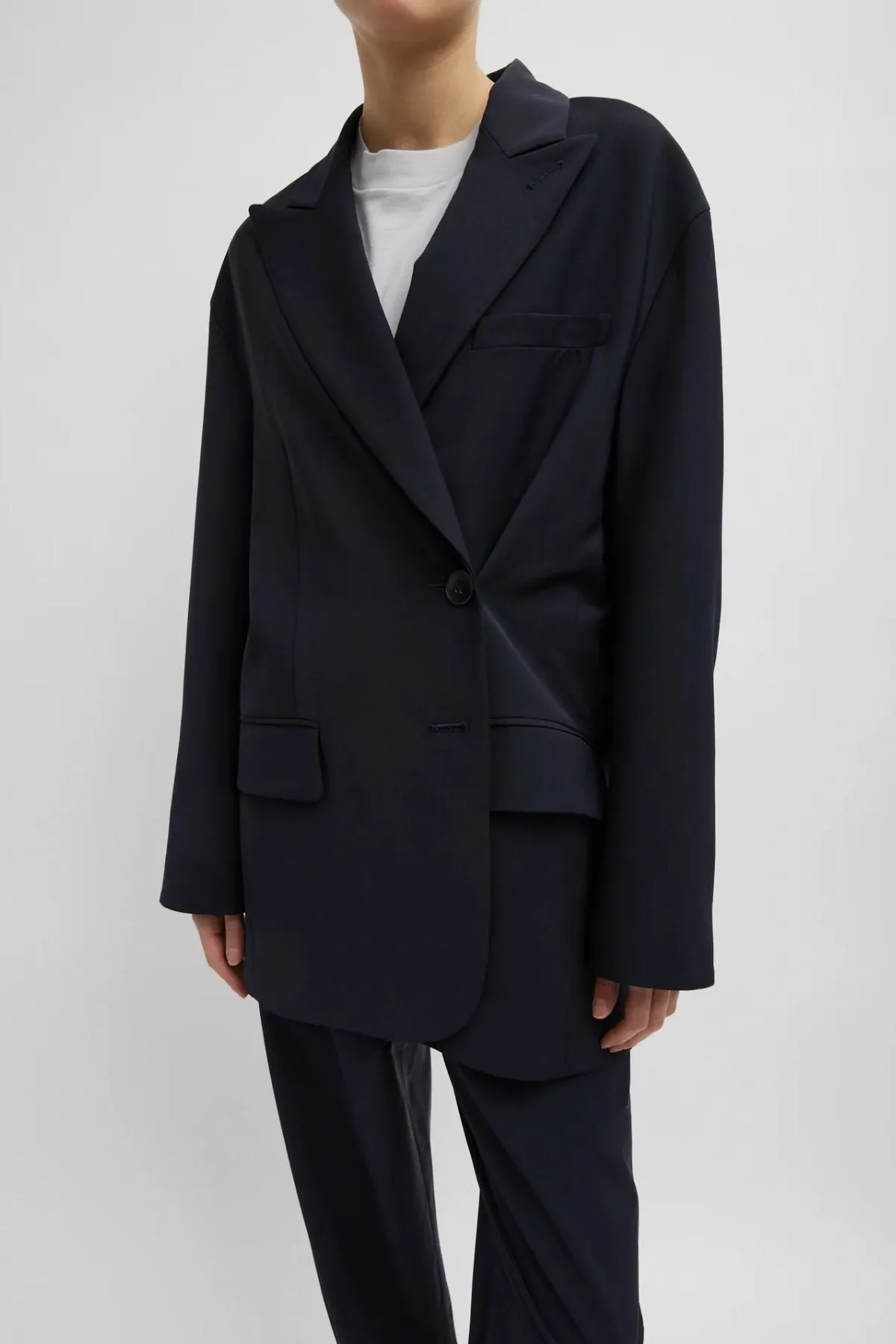 Tibi Tropical Wool Liam Blazer - Navy