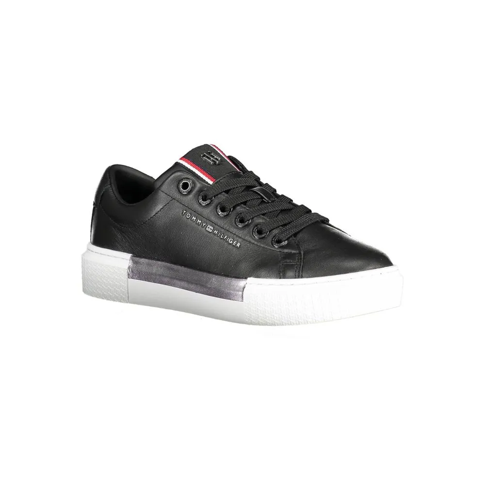 Tommy Hilfiger Chic Black Cotton-Leather Blend Sneakers