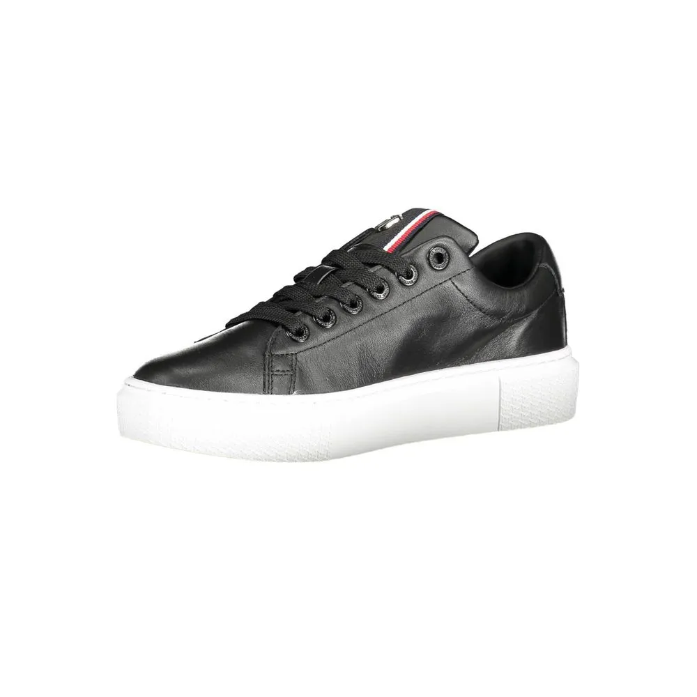 Tommy Hilfiger Chic Black Cotton-Leather Blend Sneakers