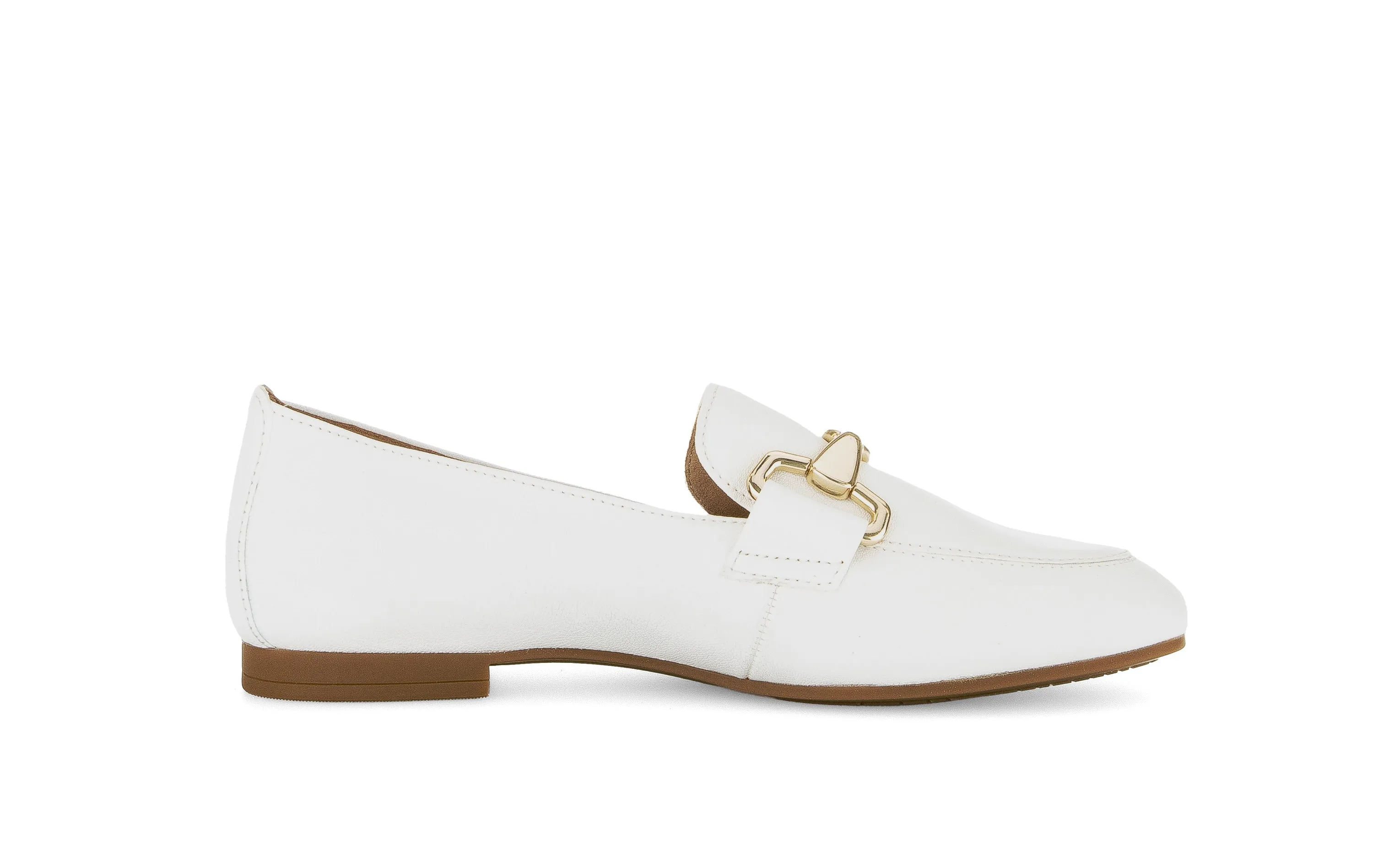 White Loafer Shoe With Gold Detailing