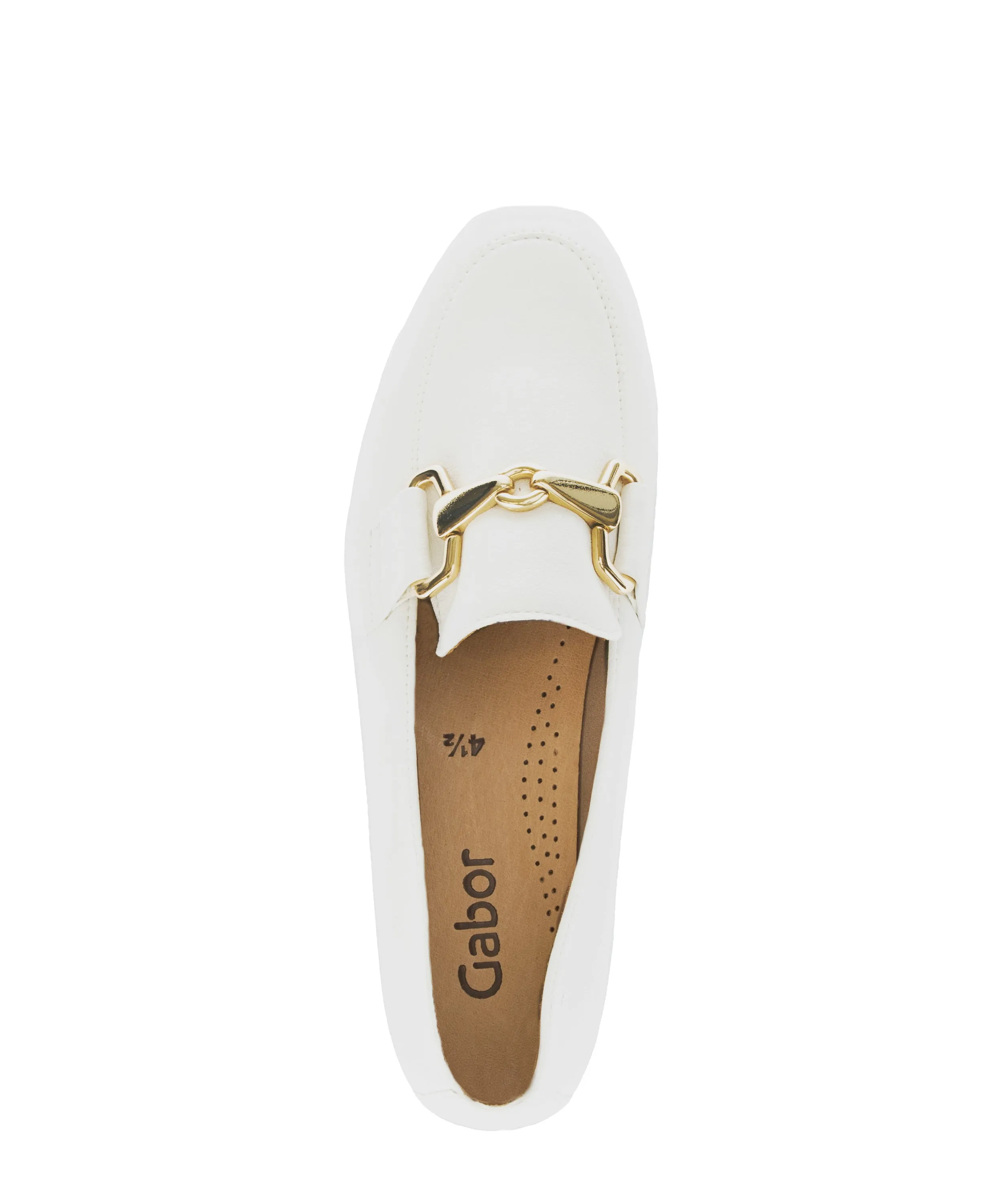White Loafer Shoe With Gold Detailing